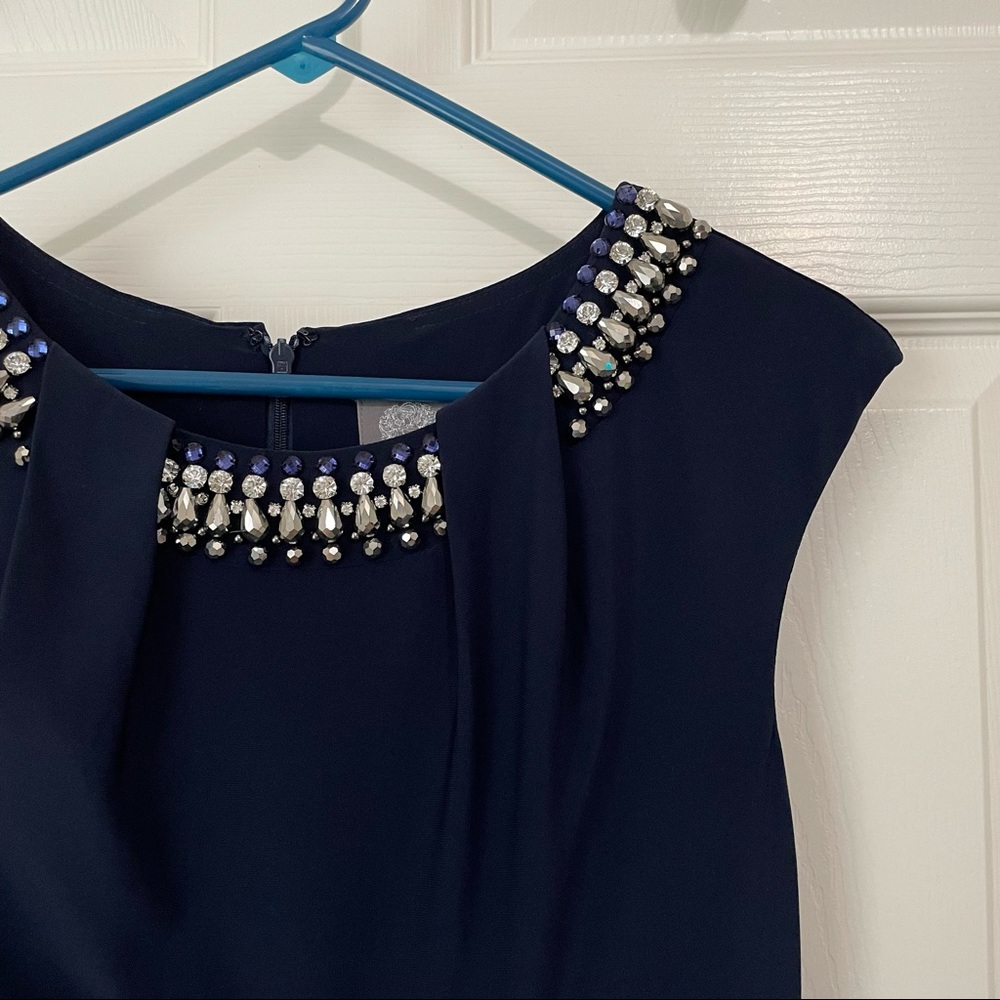 Vince Camuto Embellished Neckline Shirred Gown